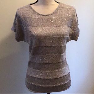 INC International Concepts Shimmery Taupe Short Sleeve Knit Top